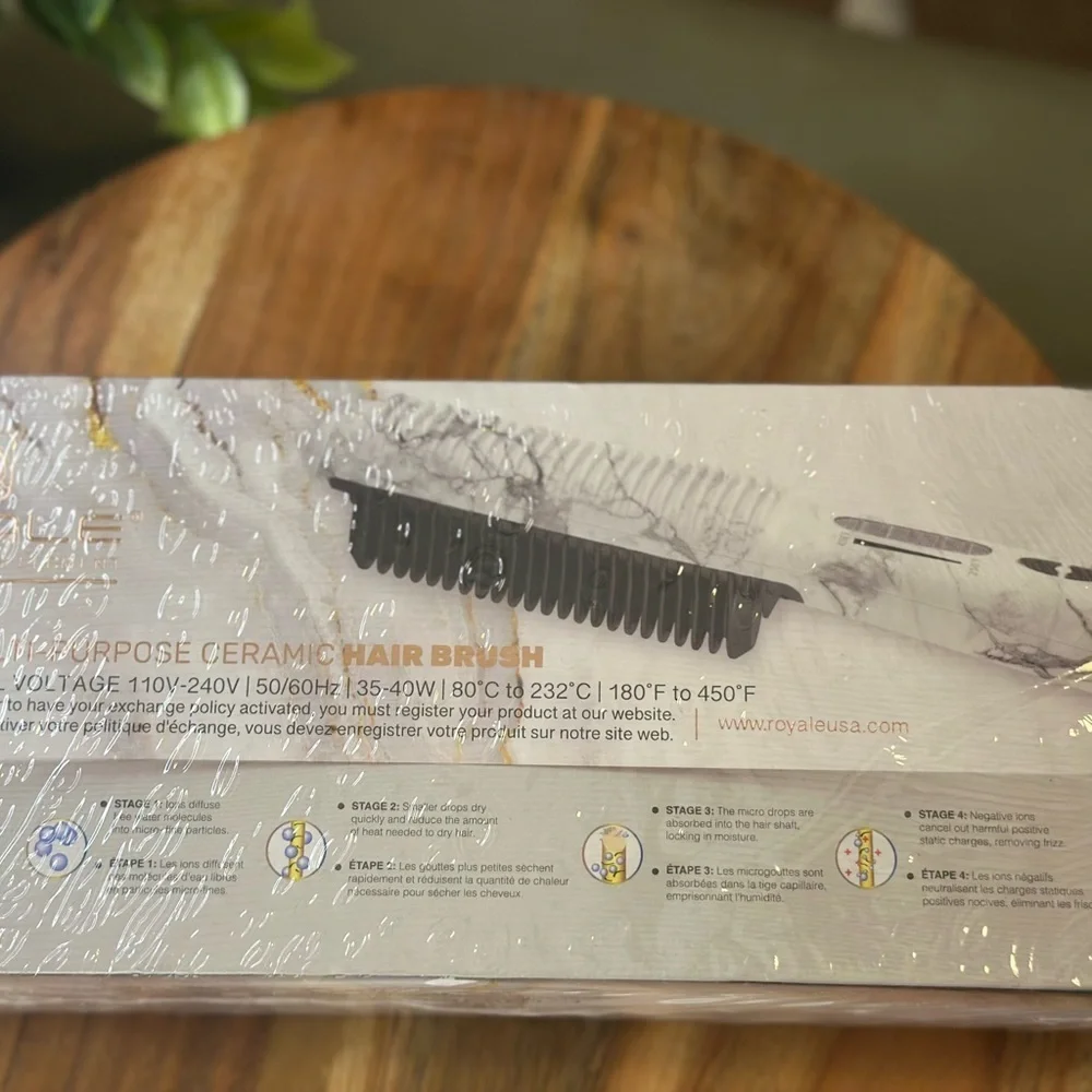 ROYALE Genius Heating Multi-Purpose Ceramic Hair Brush - White Marble
